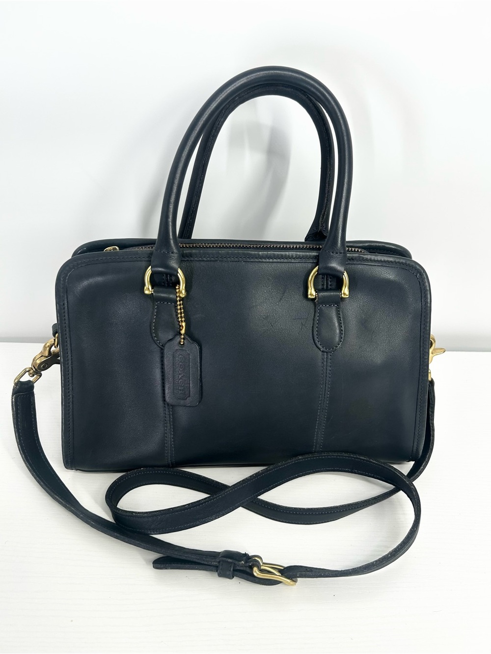 Vintage Coach Beaumont Satchel 9871 Navy Leather USA Crossbody Strap BEAUTIFUL:)